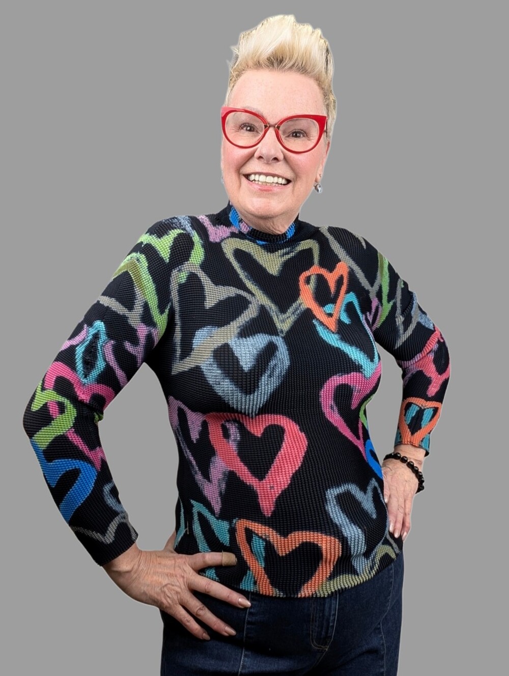 Kate Hewko Mock Neck Graffiti Heart Top – One Size